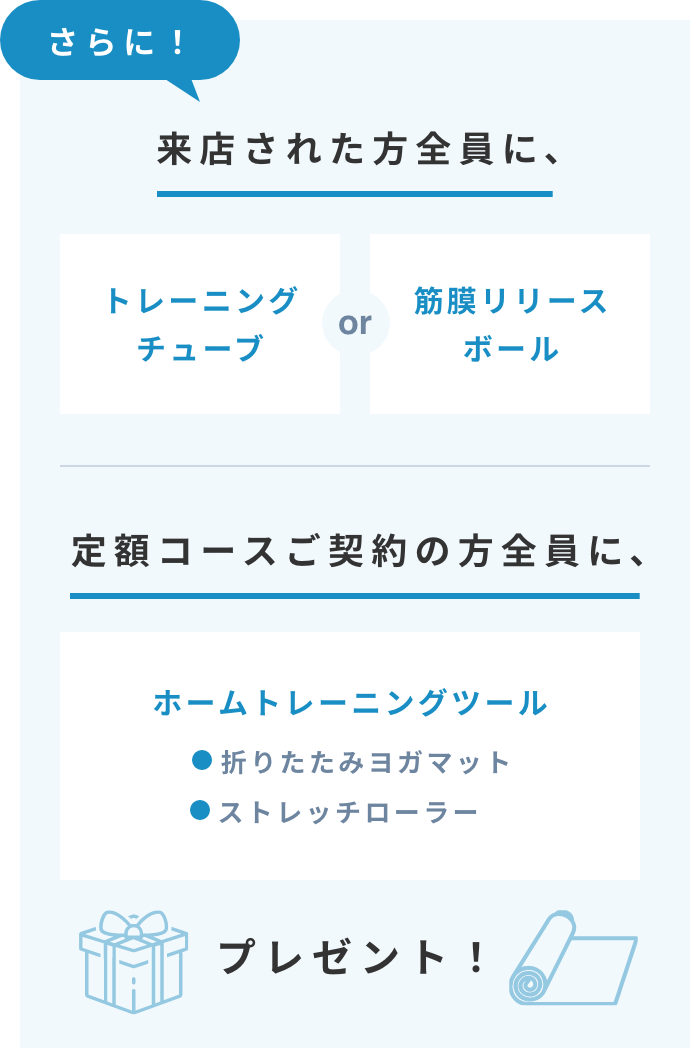来店・定額コース契約でトレーニング用品プレゼント