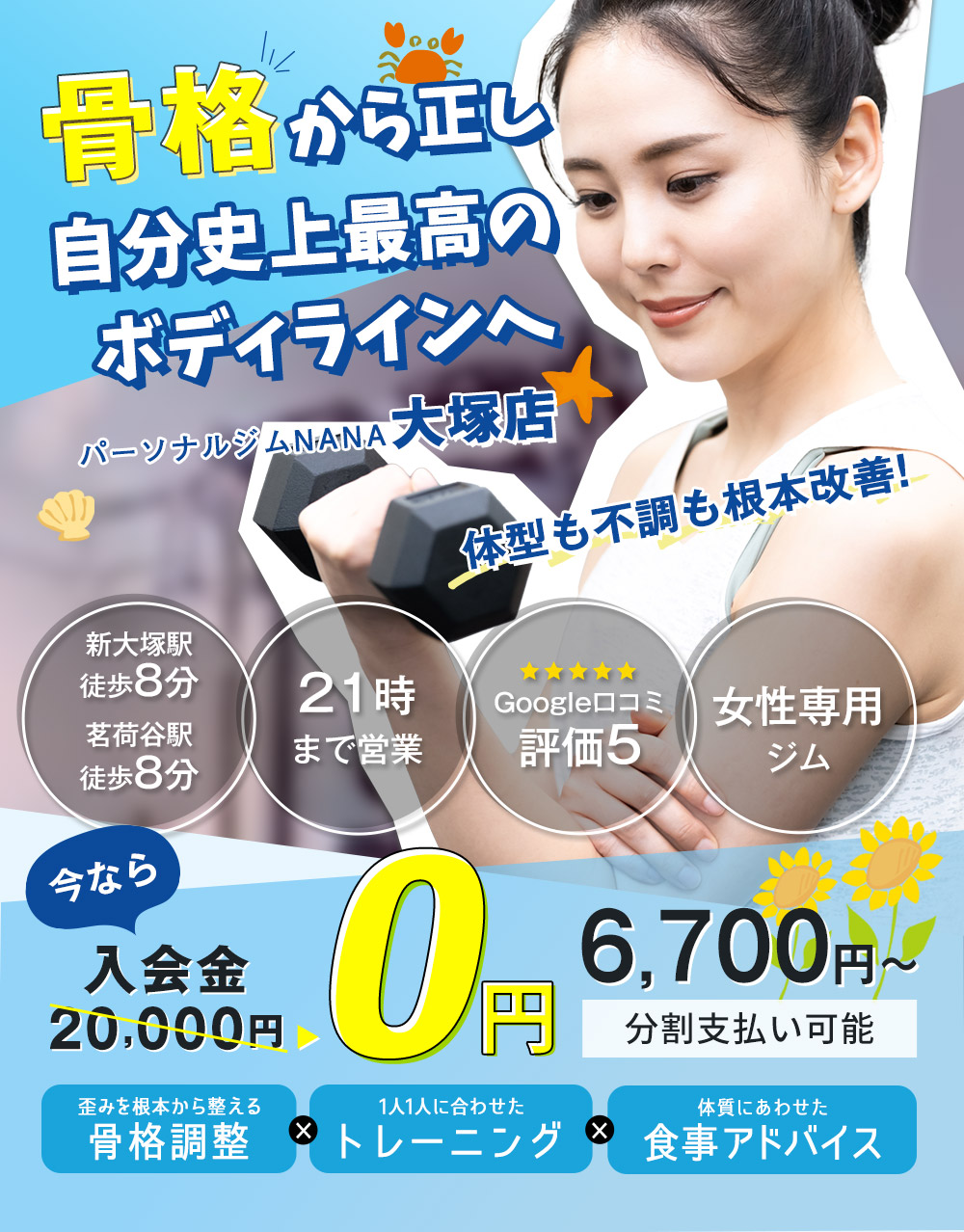 骨格調整パーソナルジムNANA大塚店｜東京都大塚の女性専用パーソナル
